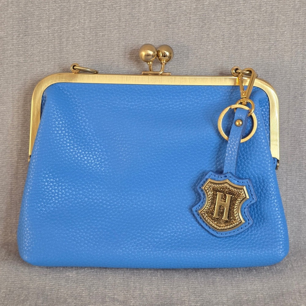 J.W. Hulme Co. Crest Heritage Blue Pebbled Leather Kisslock Clutch Made in USA
